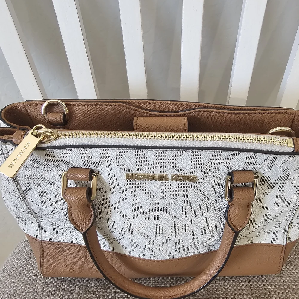 Michael Kors Cream and Tan Satchel